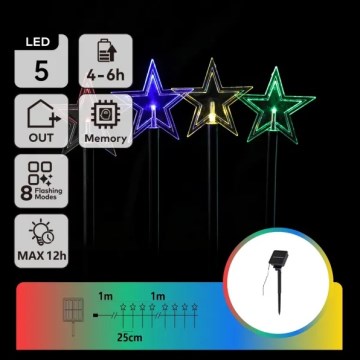 Aigostar - LED RGBY aurinkokennolla toimiva joulukoristevalaisin 5xLED/1,2V/8 toimintoa 1m IP65 800mAh tähdet