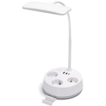 Aigostar - LED-säädettävä pöytälamppu USB-liitännällä ja pistorasioilla, LED/4,6W/230V, 3000/4000/6500K, valkoinen