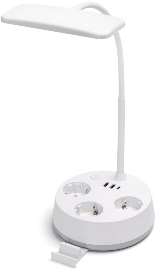 Aigostar - LED-säädettävä pöytälamppu USB-liitännällä ja pistorasioilla, LED/4,6W/230V, 3000/4000/6500K, valkoinen