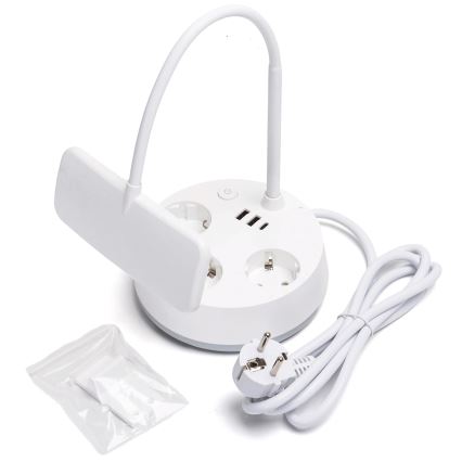 Aigostar - LED-säädettävä pöytälamppu USB-liitännällä ja pistorasioilla, LED/4,6W/230V, 3000/4000/6500K, valkoinen