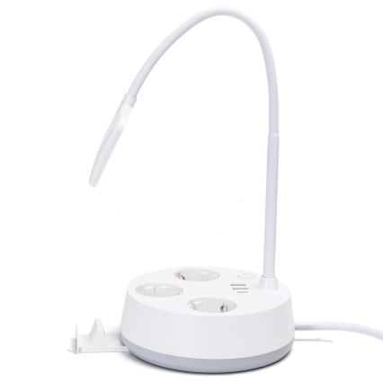 Aigostar - LED-säädettävä pöytälamppu USB-liitännällä ja pistorasioilla, LED/4,6W/230V, 3000/4000/6500K, valkoinen