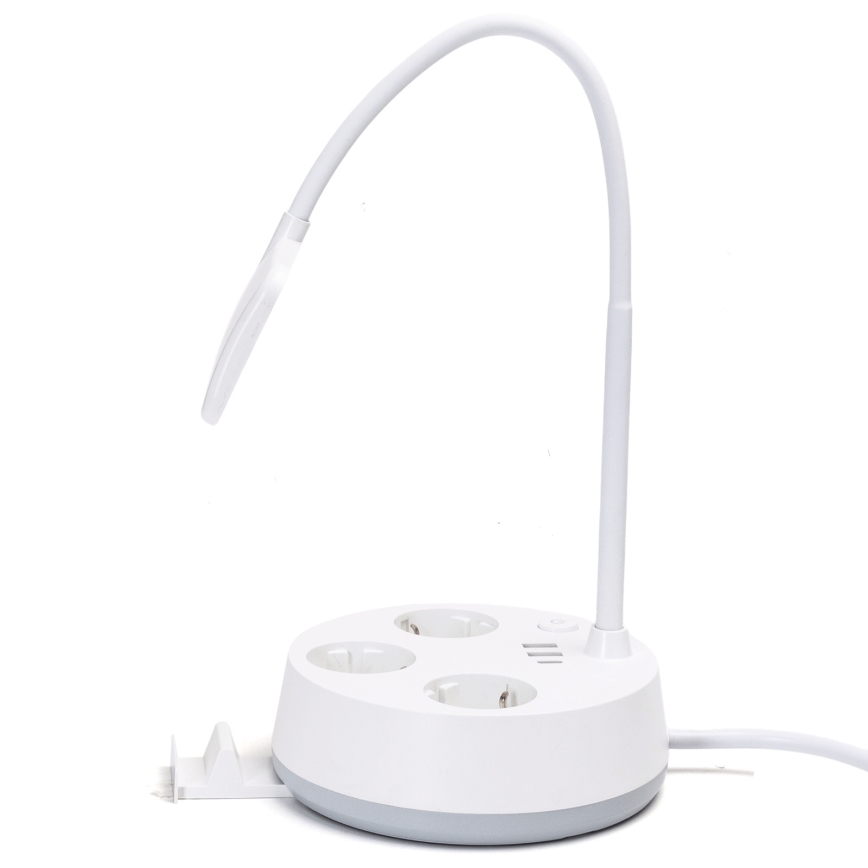 Aigostar - LED-säädettävä pöytälamppu USB-liitännällä ja pistorasioilla, LED/4,6W/230V, 3000/4000/6500K, valkoinen