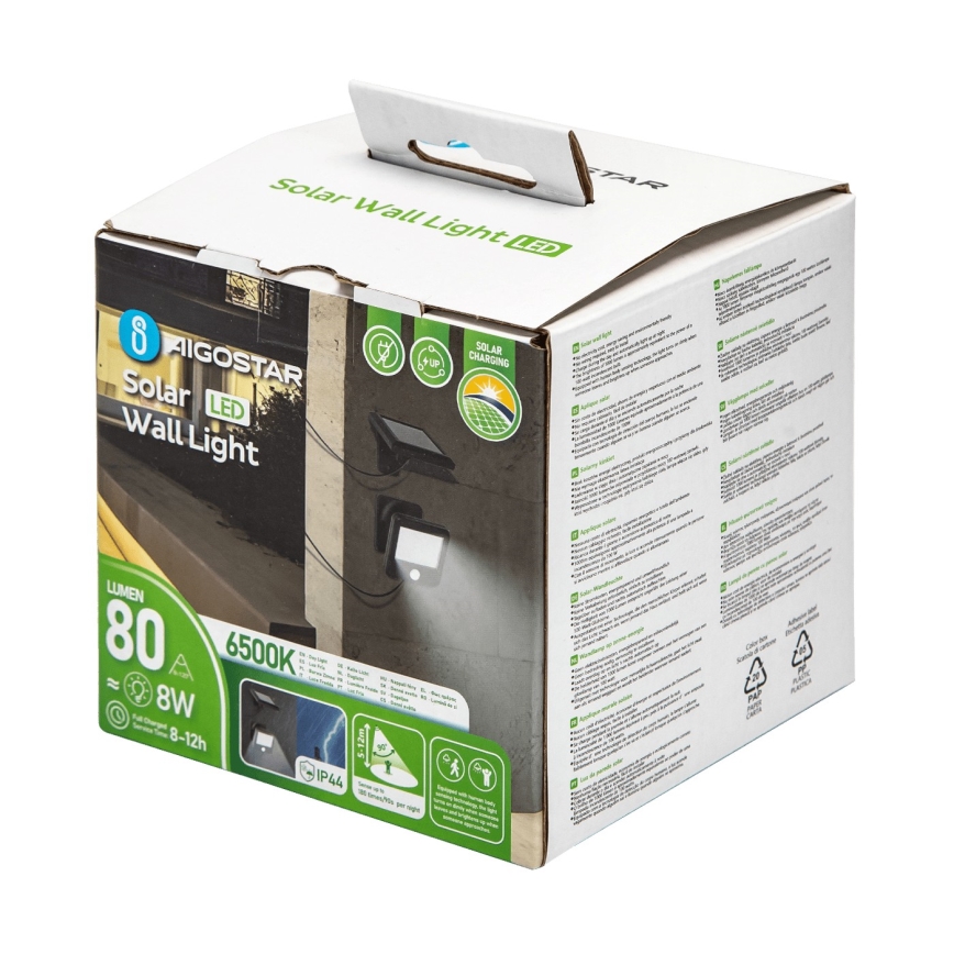 Aigostar - LED-seinäaurinkovalaisin anturilla LED/0,64W/3,7V 6500K IP44