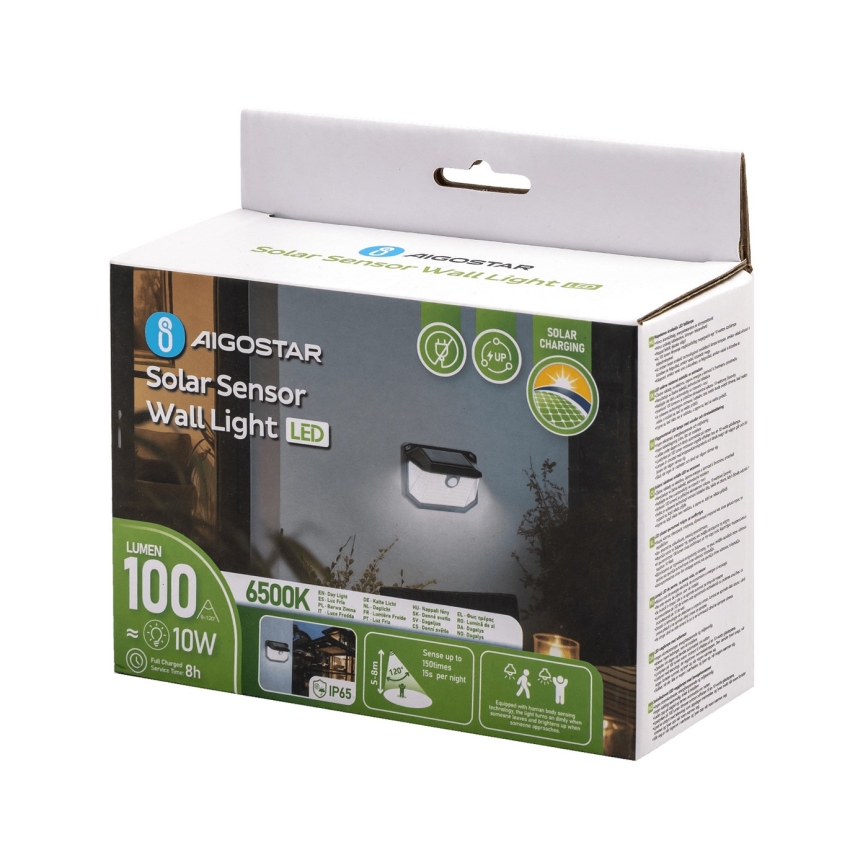 Aigostar - LED-seinäaurinkovalaisin anturilla LED/0,8W/5,5V 6500K IP65