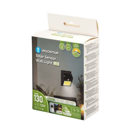 Aigostar - LED-seinäaurinkovalaisin anturilla LED/13W/5,5V 6500K IP65