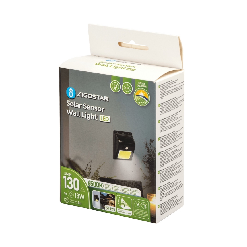 Aigostar - LED-seinäaurinkovalaisin anturilla LED/13W/5,5V 6500K IP65