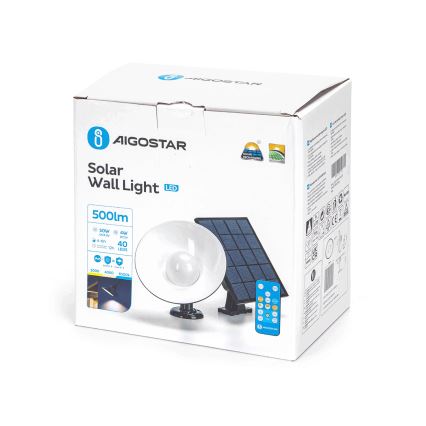Aigostar - LED-seinäaurinkovalaisin LED/3,2V 3000K/4000K/6500K 5000 mAh IP65 + kauko-ohjaus