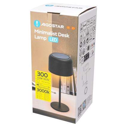 Aigostar - LED Solar himmennettävä ladattava pöytävalaisin LED/3W/5V 2200mAh musta IP54