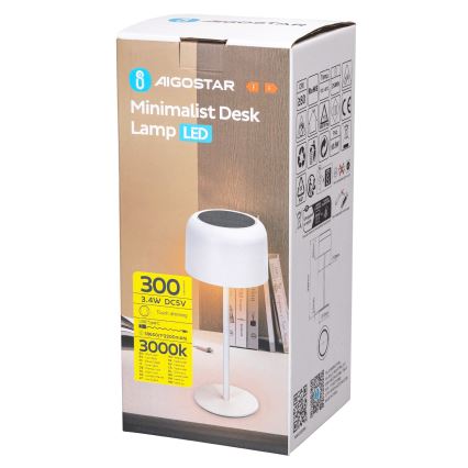 Aigostar - LED Solar himmennettävä ladattava pöytävalaisin LED/3W/5V 2200mAh valkoinen IP54