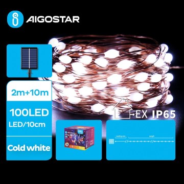 Aigostar - LED Solar Jouluketju 100xLED/8 toiminnot 12m IP65 kylmänvalkoinen