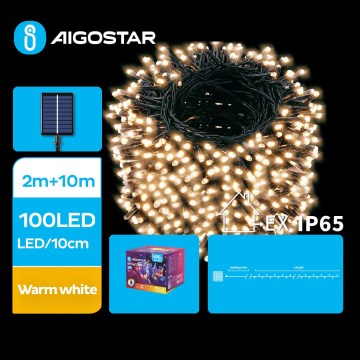 Aigostar - LED Solar Jouluketju 100xLED/8 toiminnot 12m IP65 lämpimänvalkoinen