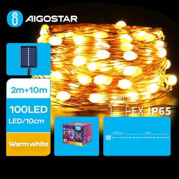 Aigostar - LED Solar Jouluketju 100xLED/8 toiminnot 12m IP65 lämpimänvalkoinen