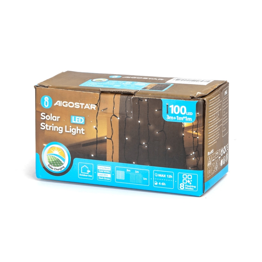 Aigostar - LED Solar Jouluketju 100xLED/8 toiminnot 4x1m IP65 kylmänvalkoinen