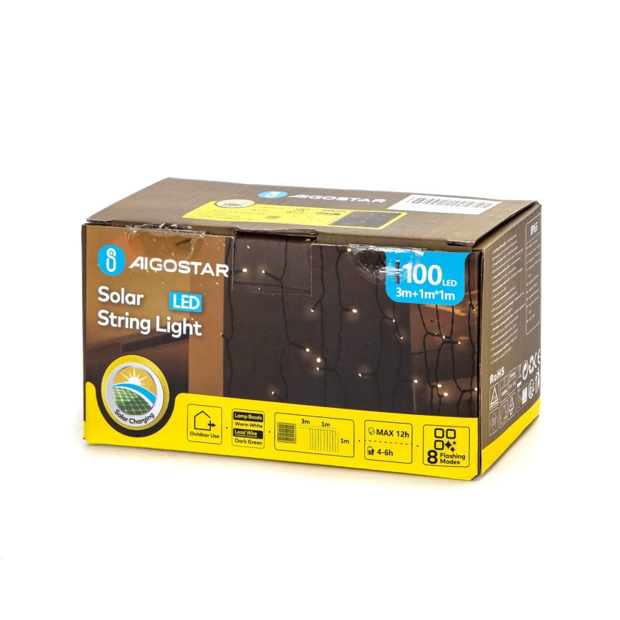 Aigostar - LED Solar Jouluketju 100xLED/8 toiminnot 4x1m IP65 lämpimänvalkoinen