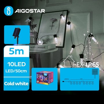 Aigostar - LED Solar Jouluketju 10xLED/8 toiminnot 6,5m IP65 kylmänvalkoinen