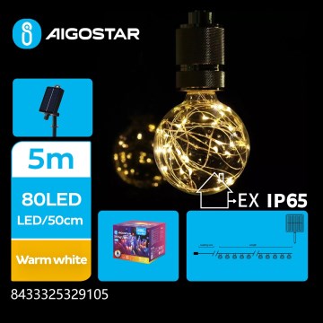 Aigostar - LED Solar Jouluketju 10xLED/8 toiminnot 6,5m IP65 lämpimänvalkoinen