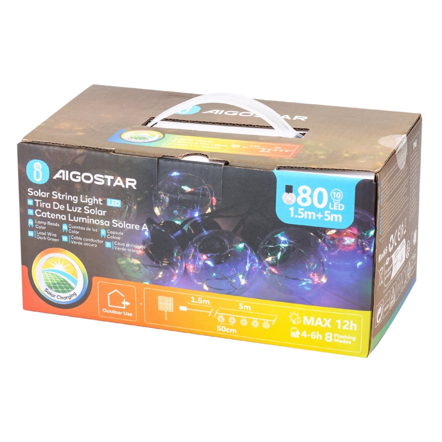 Aigostar - LED Solar Jouluketju 10xLED/8 toiminnot 6,5m IP65 monivärinen