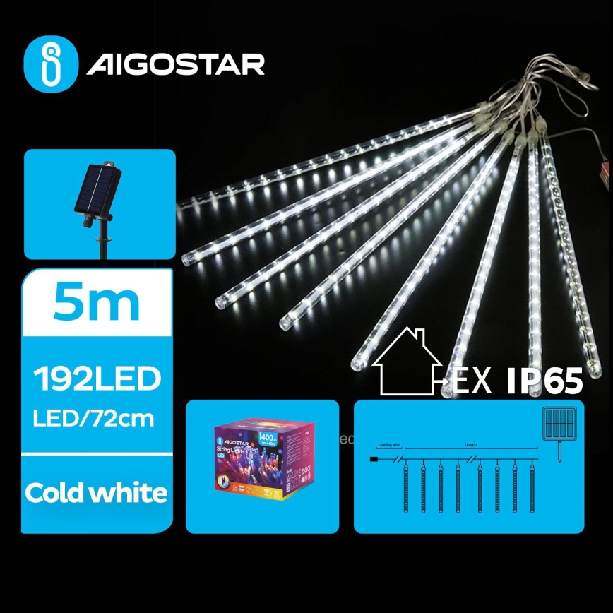 Aigostar - LED Solar Jouluketju 192xLED/8m IP65 kylmänvalkoinen