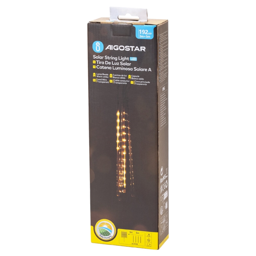 Aigostar - LED Solar Jouluketju 192xLED/8m IP65 lämpimänvalkoinen
