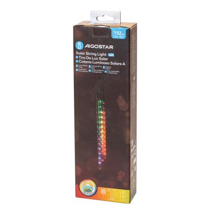 Aigostar - LED Solar Jouluketju 192xLED/8m IP65 monivärinen