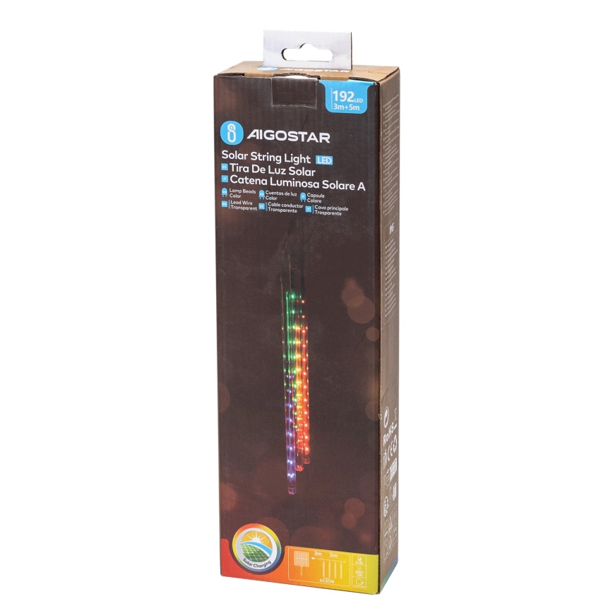 Aigostar - LED Solar Jouluketju 192xLED/8m IP65 monivärinen