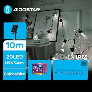 Aigostar - LED Solar Jouluketju 20xLED/8 toiminnot 11,5m IP65 kylmänvalkoinen