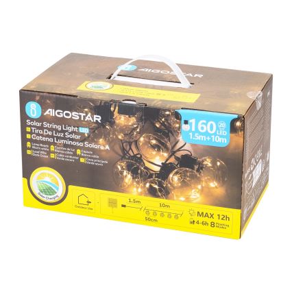 Aigostar - LED Solar Jouluketju 20xLED/8 toiminnot 11,5m IP65 lämpimänvalkoinen