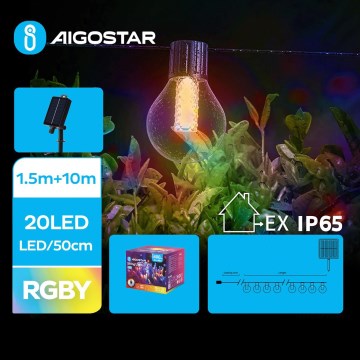 Aigostar - LED Solar Jouluketju 20xLED/8 toiminnot 11,5m IP65 monivärinen