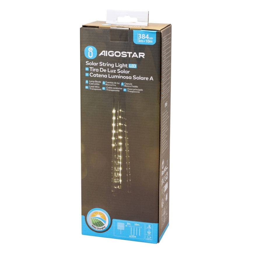 Aigostar - LED Solar Jouluketju 384xLED/13m IP65 kylmänvalkoinen