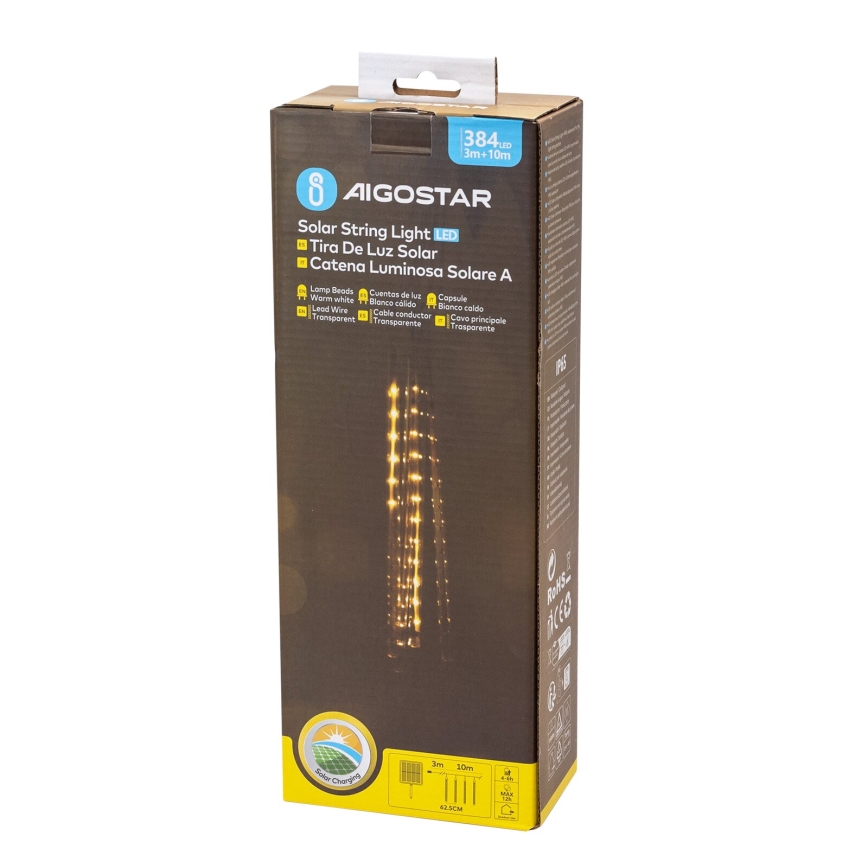 Aigostar - LED Solar Jouluketju 384xLED/13m IP65 lämpimänvalkoinen