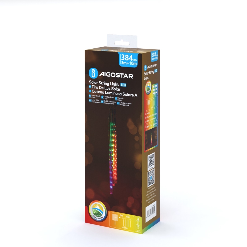 Aigostar - LED Solar Jouluketju 384xLED/13m IP65 monivärinen