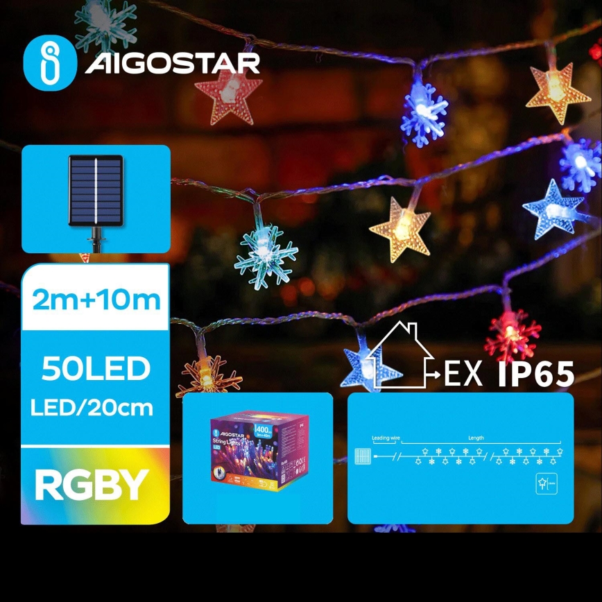 Aigostar - LED Solar Jouluketju 50xLED/8 toiminnot 12m IP65 monivärinen