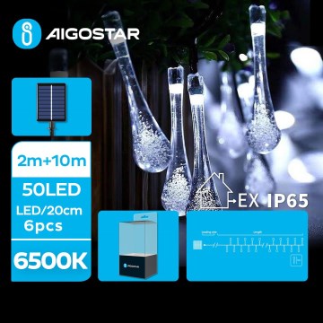 Aigostar - LED Solar koristeellinen ketju 50xLED/8 toiminnot 12m IP65 kylmänvalkoinen