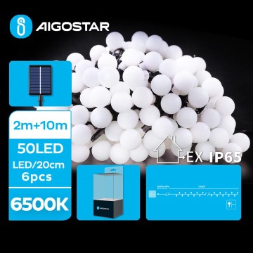 Aigostar - LED Solar koristeellinen ketju 50xLED/8 toiminnot 12m IP65 kylmänvalkoinen
