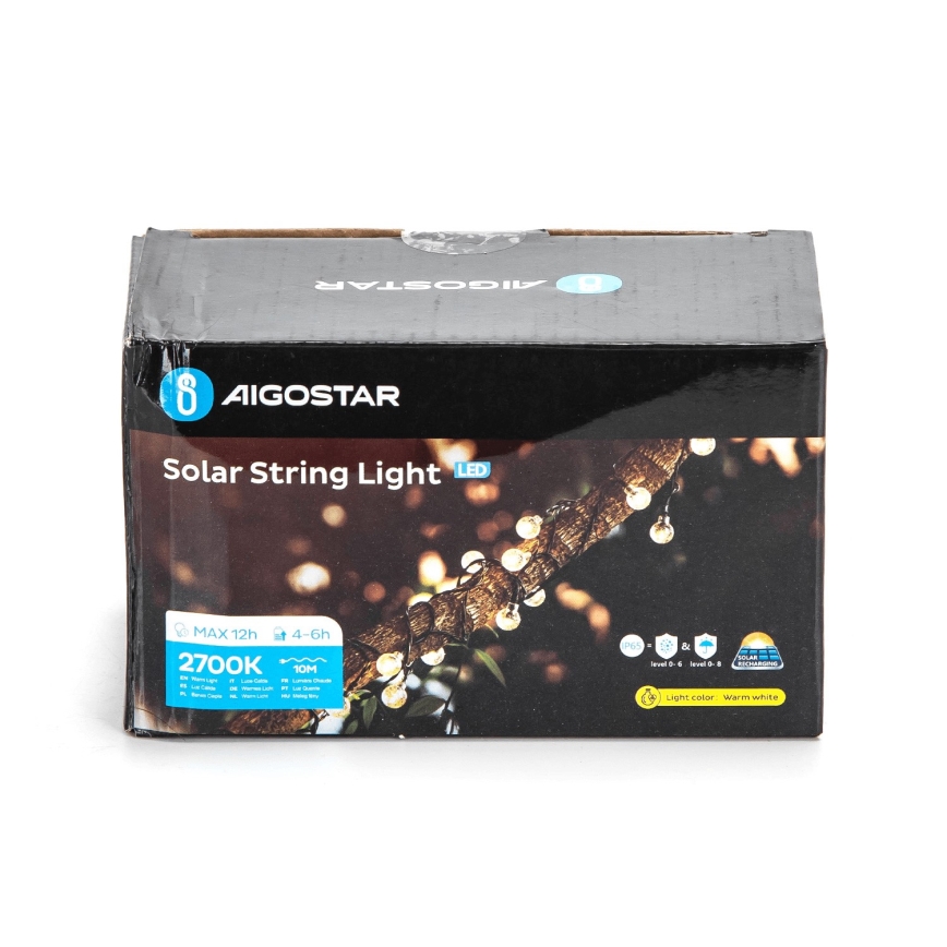 Aigostar - LED Solar koristeellinen ketju 50xLED/8 toiminnot 12m IP65 lämpimänvalkoinen