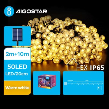 Aigostar - LED Solar koristeellinen ketju 50xLED/8 toiminnot 12m IP65 lämpimänvalkoinen