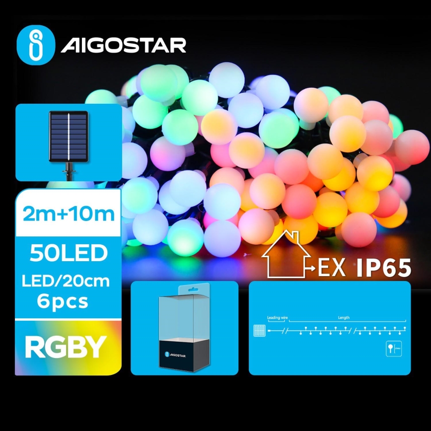 Aigostar - LED Solar koristeellinen ketju 50xLED/8 toiminnot 12m IP65 monivärinen