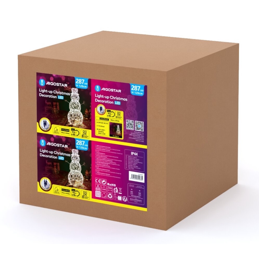 Aigostar - LED Ulkokäyttöön tarkoitettu joulukoriste 3,6W/31/230V 2700K 120 cm IP44 lumiukko