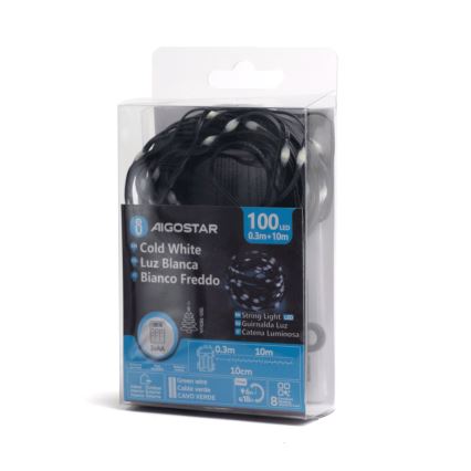 Aigostar - LED-ulkojouluketju 100xLED/8 toiminnot 10,3m IP44 kylmänvalkoinen