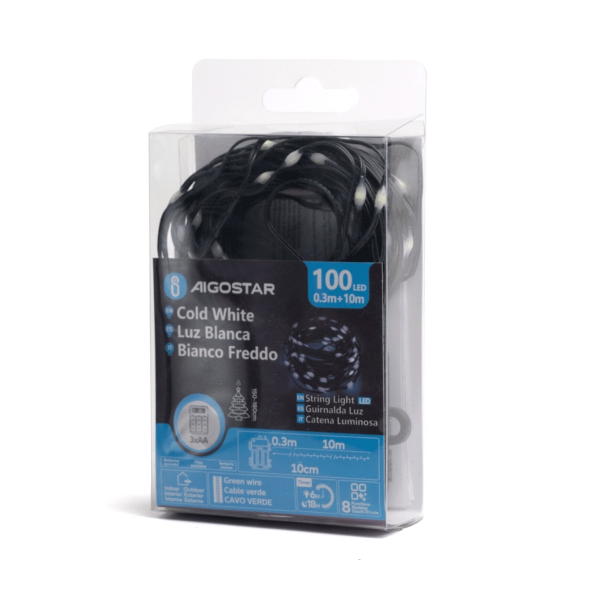 Aigostar - LED-ulkojouluketju 100xLED/8 toiminnot 10,3m IP44 kylmänvalkoinen
