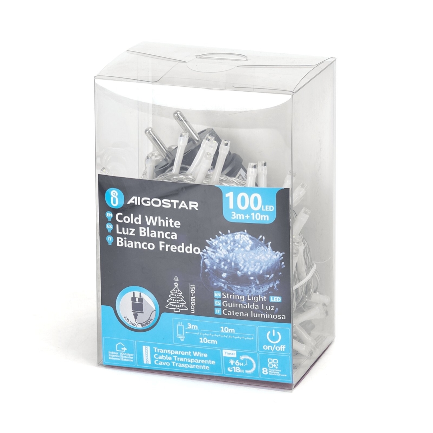 Aigostar - LED-ulkojouluketju 100xLED/8 toiminnot 13m IP44 kylmänvalkoinen