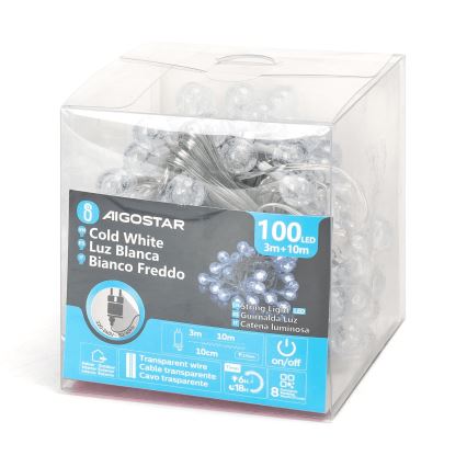 Aigostar - LED-ulkojouluketju 100xLED/8 toiminnot 13m IP44 kylmänvalkoinen