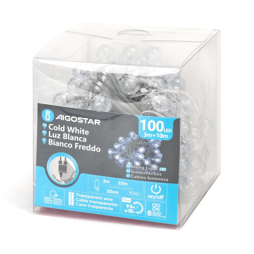 Aigostar - LED-ulkojouluketju 100xLED/8 toiminnot 13m IP44 kylmänvalkoinen