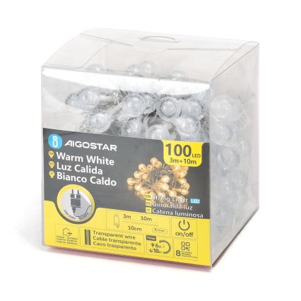 Aigostar - LED-ulkojouluketju 100xLED/8 toiminnot 13m IP44 lämpimänvalkoinen