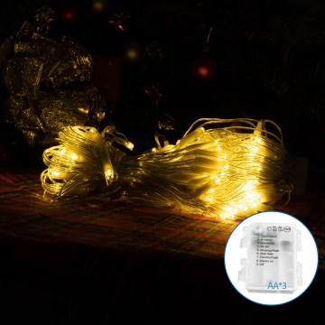 Aigostar-LED-ulkojouluketju 100xLED/8 toiminnot 3xAA 8x0,6m IP44 lämpimänvalkoinen