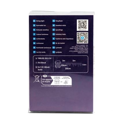 Aigostar-LED-ulkojouluketju 100xLED/8 toiminnot 3xAA 8x0,6m IP44 lämpimänvalkoinen