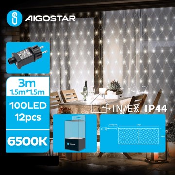 Aigostar- LED-ulkojouluketju 100xLED/8 toiminnot 4,5x1,5m IP44 kylmänvalkoinen