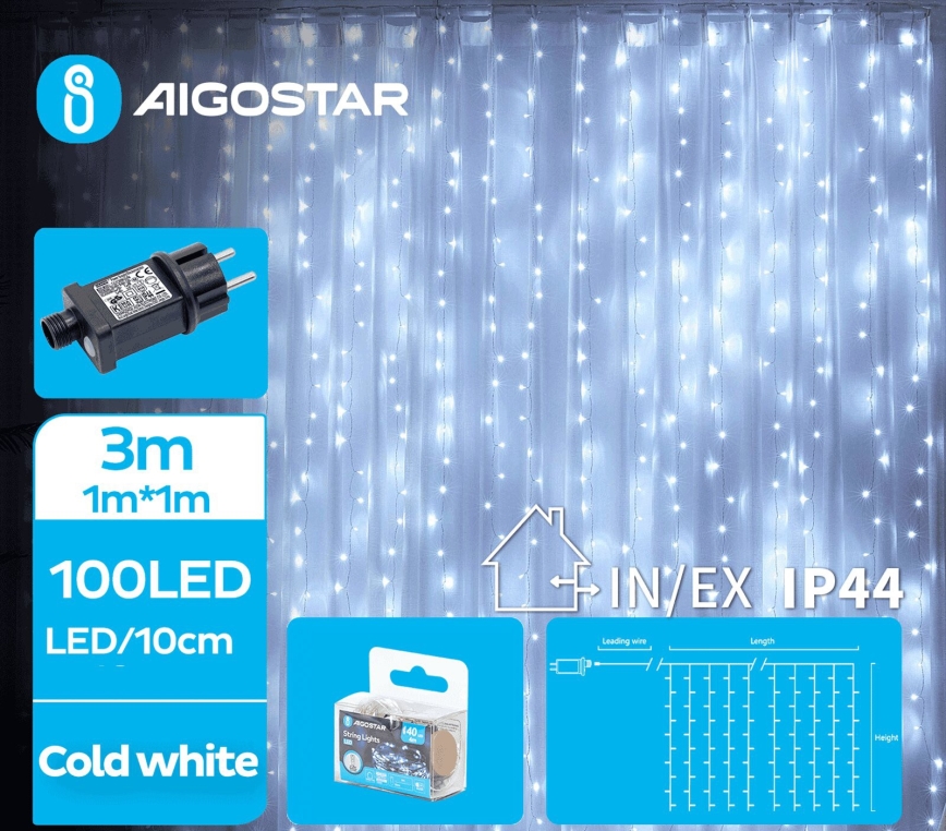 Aigostar - LED-ulkojouluketju 100xLED/8 toiminnot 4x1m IP44 kylmänvalkoinen