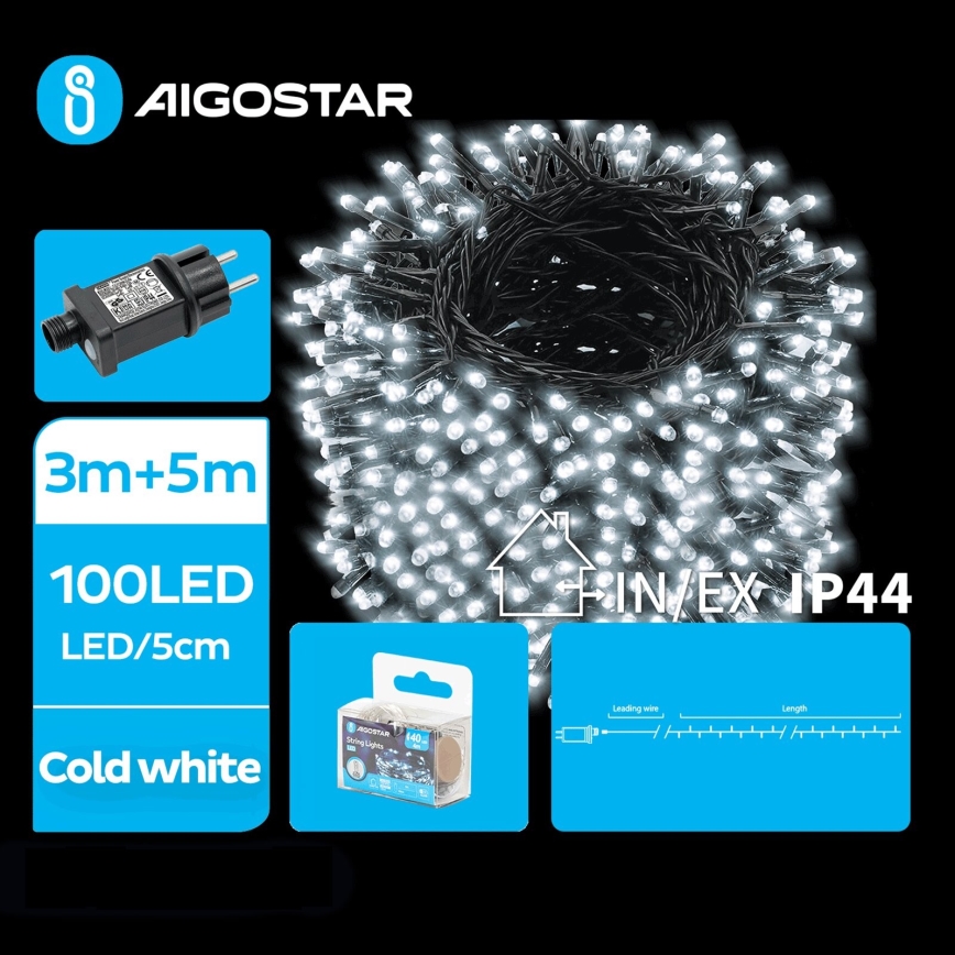 Aigostar - LED-ulkojouluketju 100xLED/8 toiminnot 8m IP44 kylmänvalkoinen