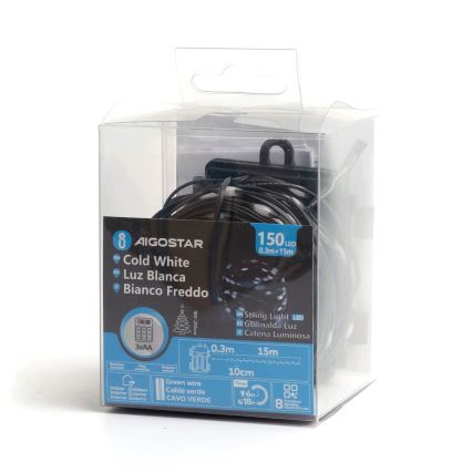 Aigostar - LED-ulkojouluketju 150xLED/8 toiminnot 15,3m IP44 kylmänvalkoinen
